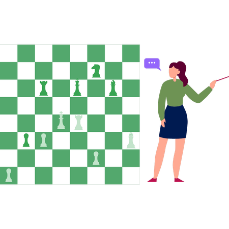 Une femme parle d'un jeu d'échecs  Illustration