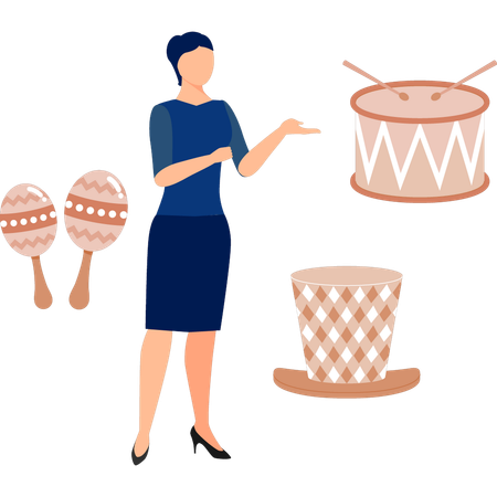 Femme pointant du doigt la musique des maracas  Illustration