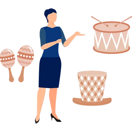 Femme pointant du doigt la musique des maracas  Illustration