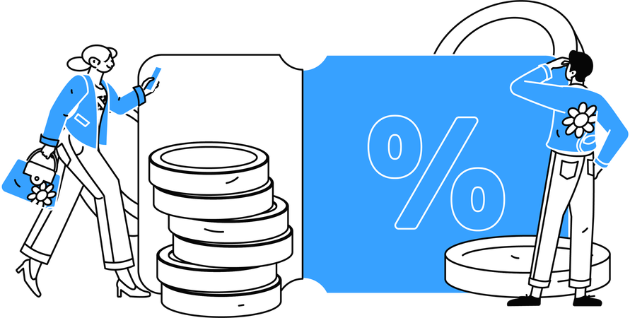 Une femme recherche un bon de réduction pour faire des économies  Illustration