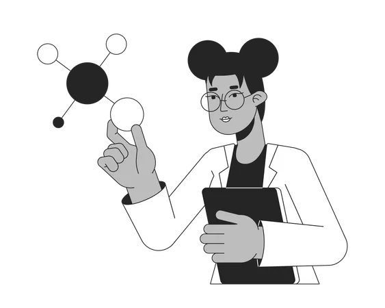 Femme scientifique étudiant des molécules  Illustration