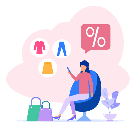 Femme faisant du shopping en vente  Illustration