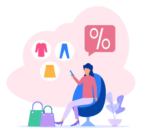 Femme faisant du shopping en vente  Illustration