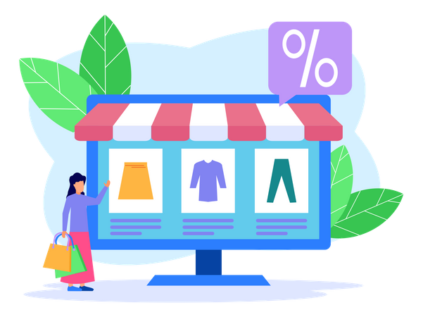 Femme faisant du shopping en vente  Illustration