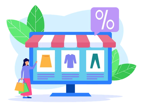 Femme faisant du shopping en vente  Illustration