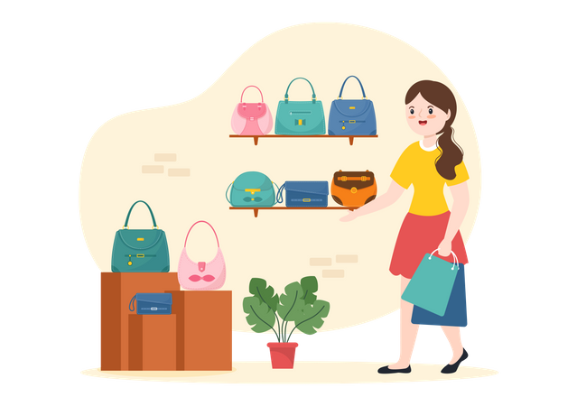 Femme shopping pour sac à main  Illustration