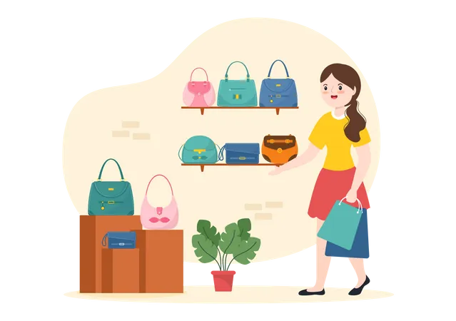 Femme shopping pour sac à main  Illustration