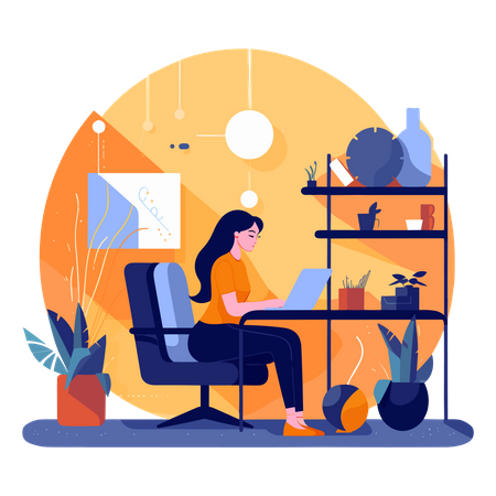 Femme travaillant au bureau  Illustration