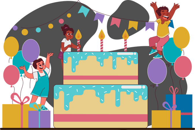 Niño celebrando fiesta de cumpleaños  Ilustración