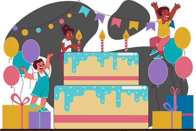 Niño celebrando fiesta de cumpleaños  Ilustración