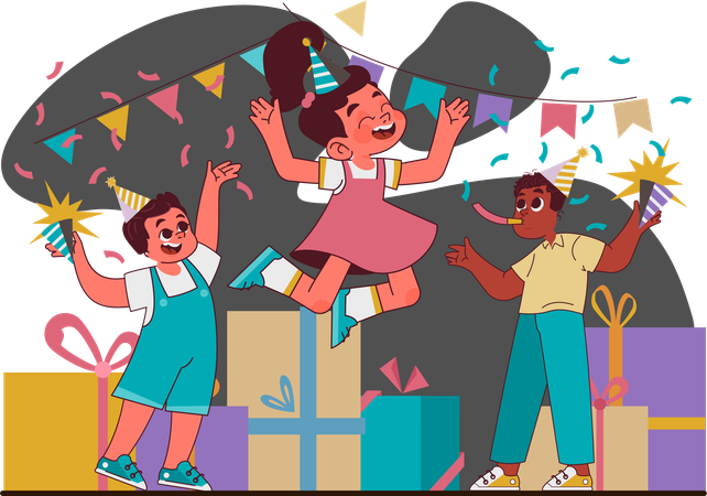 Niño celebrando fiesta de cumpleaños  Ilustración