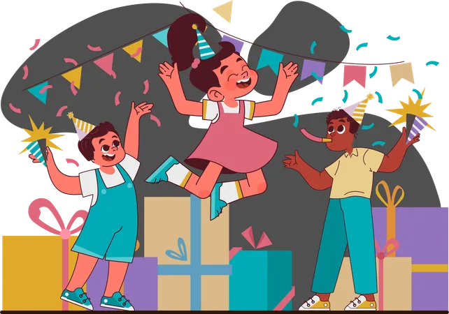 Niño celebrando fiesta de cumpleaños  Ilustración