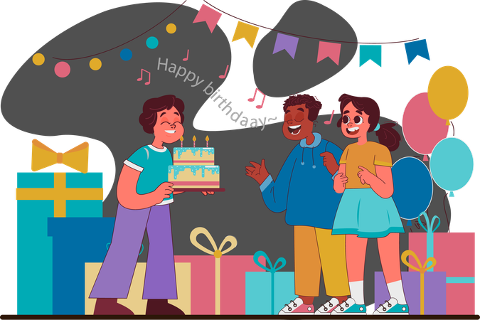 Niños celebrando fiesta de cumpleaños  Ilustración