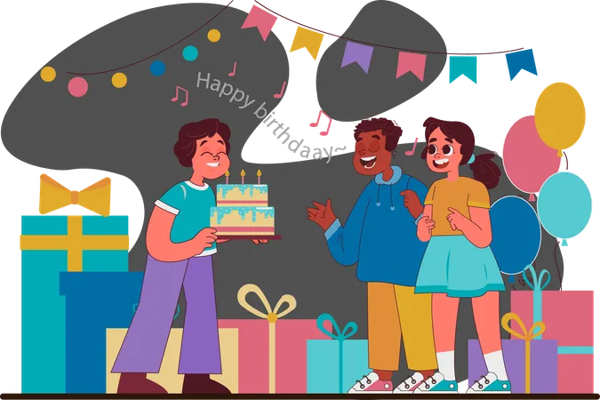 Niños celebrando fiesta de cumpleaños  Ilustración