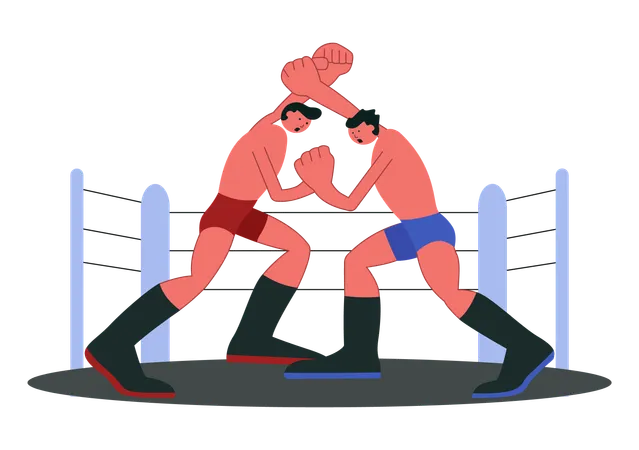 Fighters in Wrestling Boxing Competition  Illustration