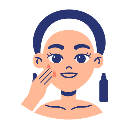 Fille appliquer du toner sur son visage  Illustration