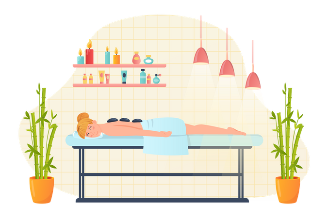 Fille dormant au lit spa et relaxante  Illustration