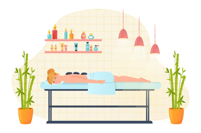 Fille dormant au lit spa et relaxante  Illustration