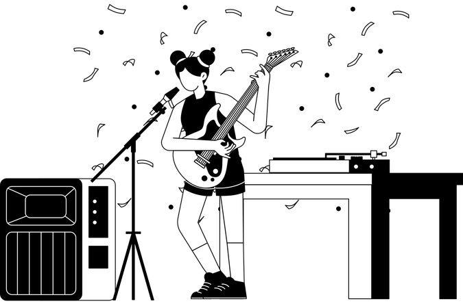 Fille jouant de la guitare solo  Illustration