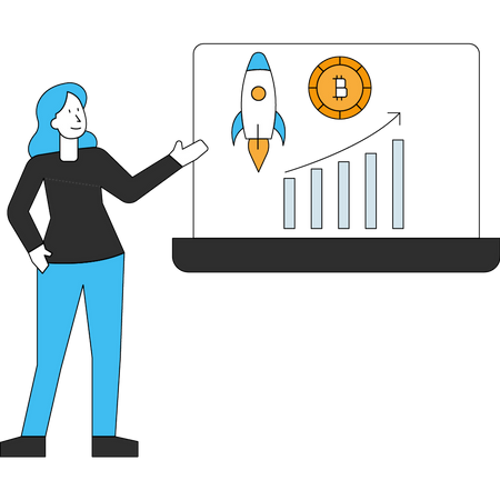 Fille présentant la startup Bitcoin  Illustration