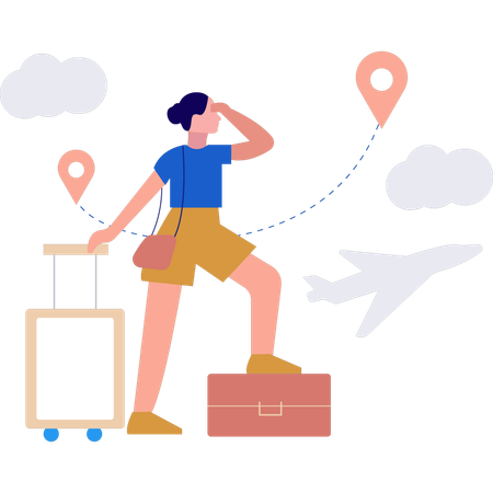 Une fille cherche le lieu de son voyage  Illustration