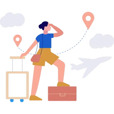 Une fille cherche le lieu de son voyage  Illustration