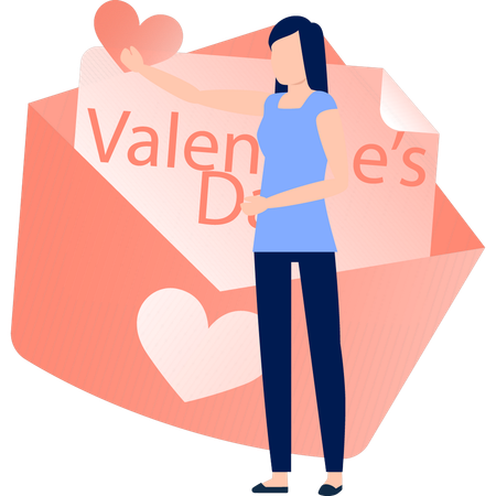 Fille tenant une carte de Saint-Valentin  Illustration