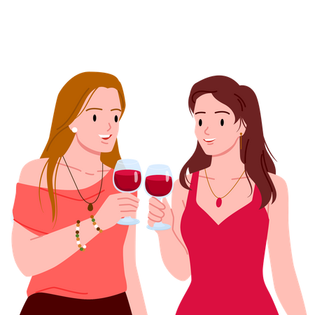 Filles avec verre de vin  Illustration