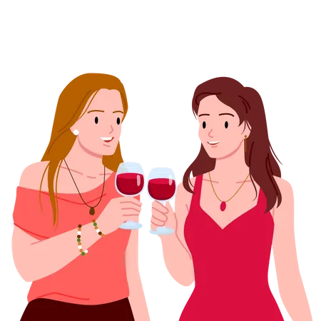 Filles avec verre de vin  Illustration