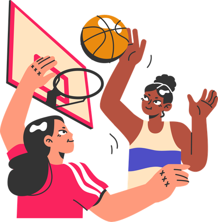 Jeu de filles jouant au basket-ball  Illustration