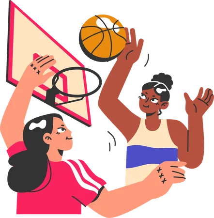 Jeu de filles jouant au basket-ball  Illustration