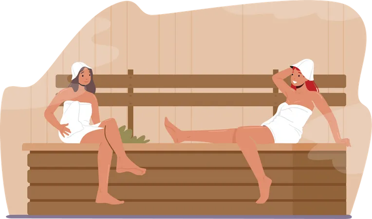 Filles profitant du sauna spa  Illustration