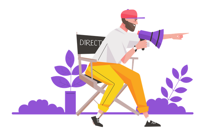 Film Director making movie while holding megaphone  Illustration