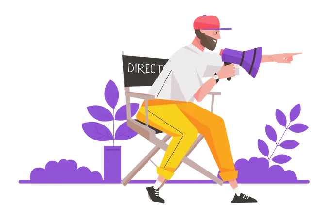 Film Director making movie while holding megaphone  Illustration