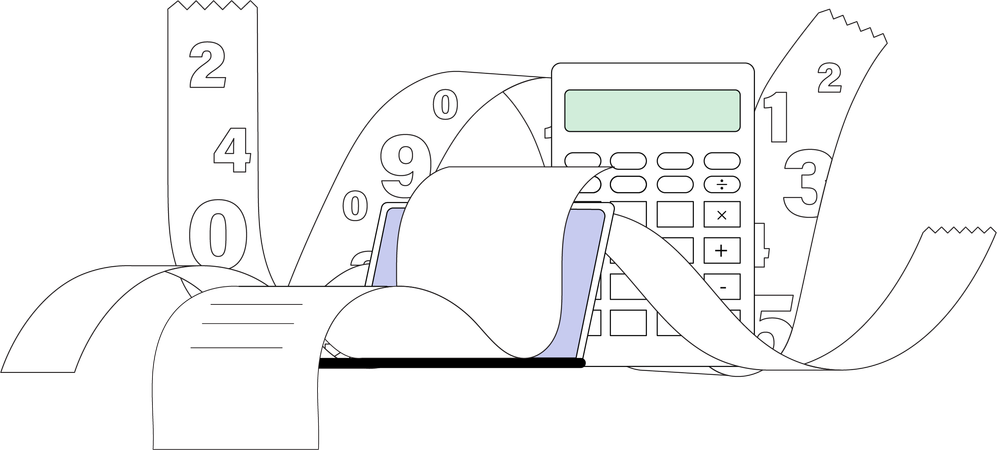 Financial annual accounting with calculating and paying invoice  Illustration