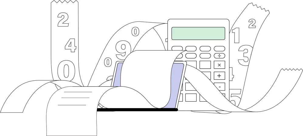 Financial annual accounting with calculating and paying invoice  Illustration