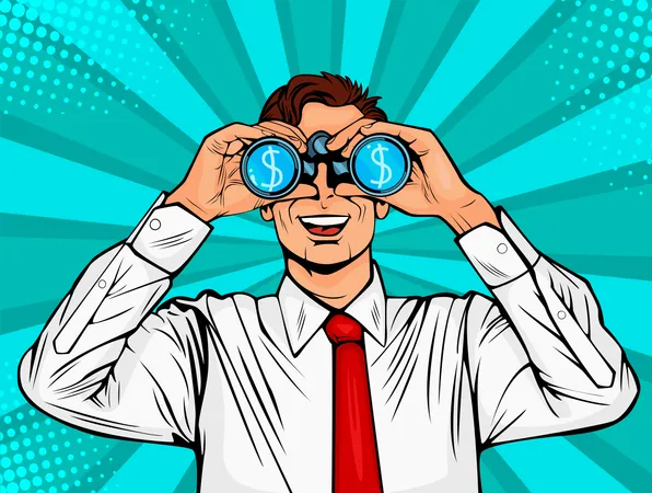 Financial monitoring of currency dollar businessman with binoculars  Illustration