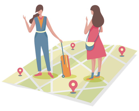 Finding location with help of local lady  Illustration