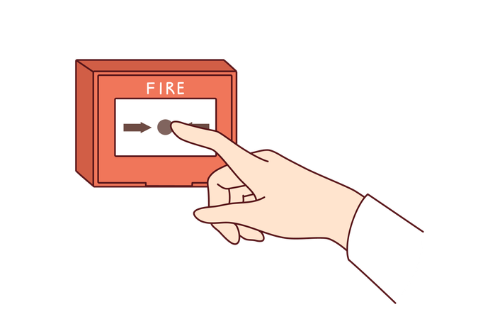 Fire alarm button on wall and hand of person who wants to notify everyone about emergency situation  일러스트레이션