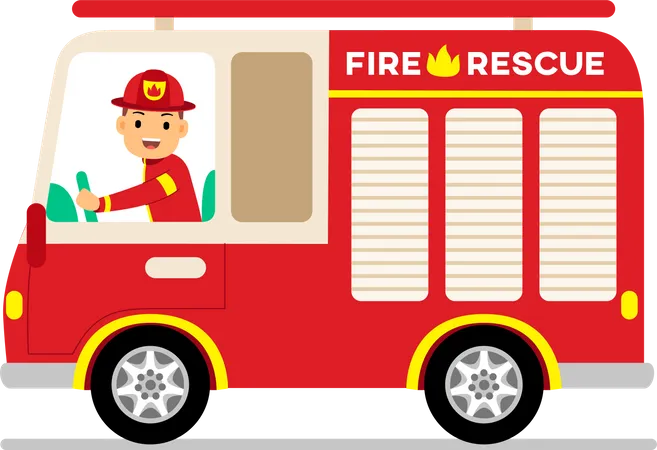 Fire fighter driving fire rescue truck  Illustration