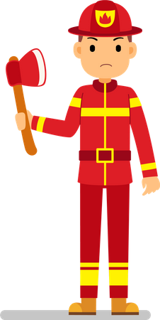 Fire fighter holding axe in hand  Illustration