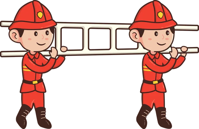 Fire fighter holding fire ladder  Illustration