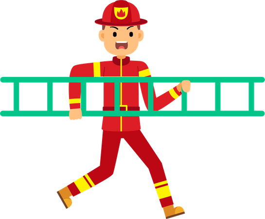 Fire fighter running holding ladder  Illustration