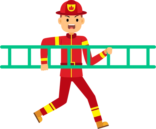 Fire fighter running holding ladder  Illustration