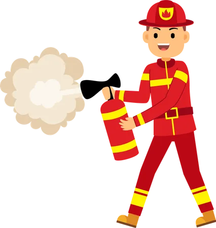 Fire fighter using fire extinguisher  Illustration