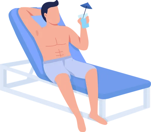 Fit body man relaxing with cocktail drink  イラスト