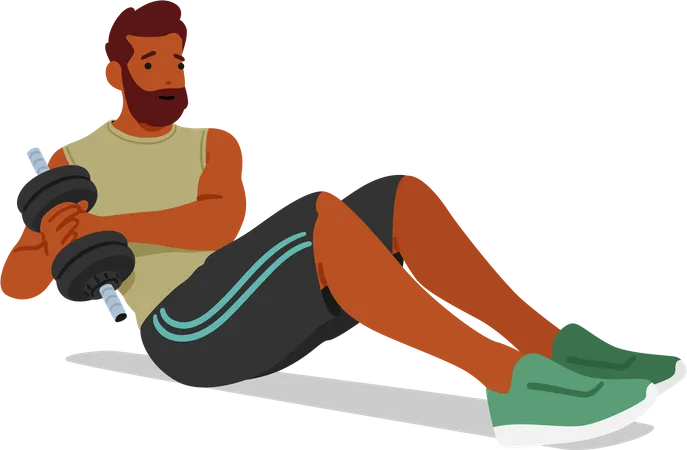 Fit Man engages dumbbell floor exercises  イラスト