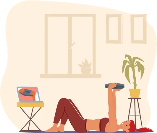 Fit woman exercising with weight at home  Illustration