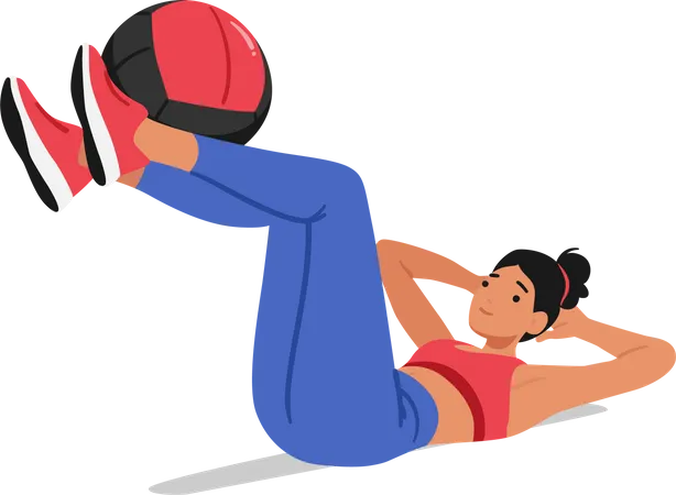 Fit woman performing leg press exercise with a stability Ball  イラスト