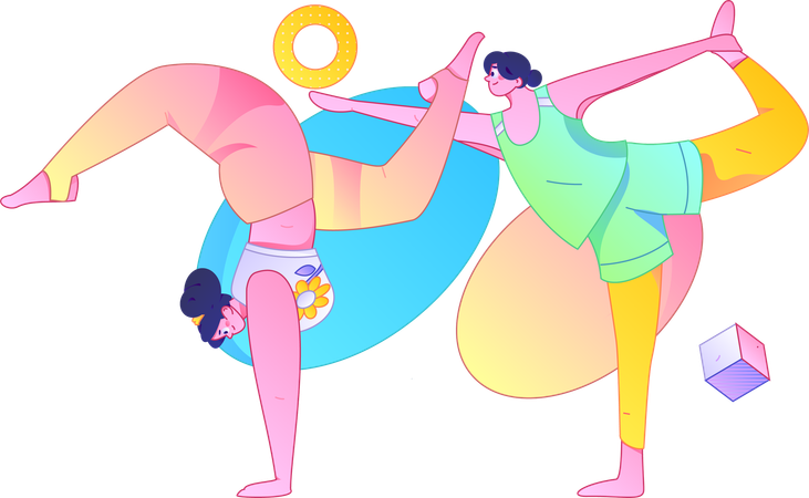 Fitness girls doing morning exercise  Illustration